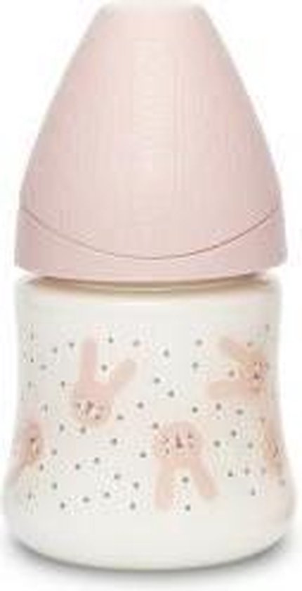 Biberon Suavinex Tétine Ronde Débit Lent 150 Ml - Anti-colique, Sans BPA, Rose Lapin, Collection Hygge