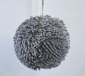 Grote kerstbal pluche, fluffy grijs & ecru, Ø 10 cm. Kunststof (2 stuks)