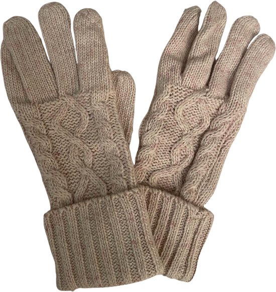 Premium Dames Gevlochten Winter Handschoenen | One Size | Beige | bol.com