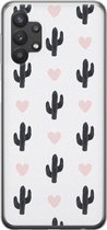 Leuke Telefoonhoesjes - Hoesje geschikt voor Samsung Galaxy A32 5G - Cactus hartjes - Soft case - TPU - Planten - Zwart