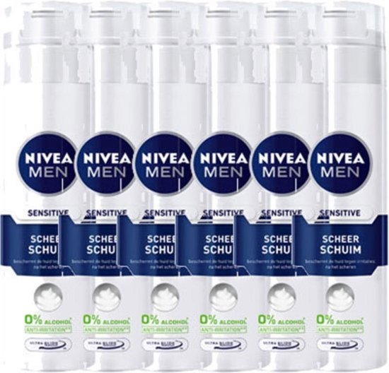 NIVEA MEN Sensitive Scheerschuim - 6 x 200 ml - Voordeelverpakking
