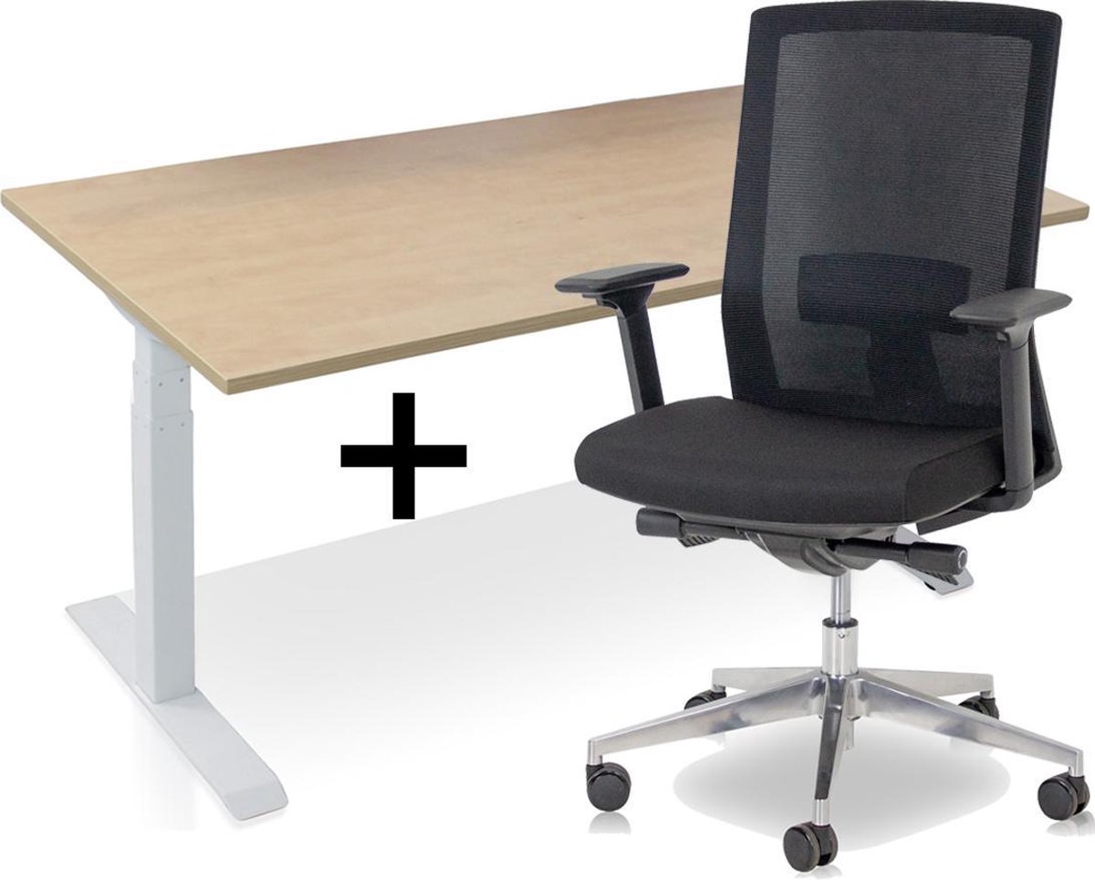 Lineaflex MRC Zit-sta bureau elektrisch verstelbaar + ERGO Bureaustoel | MRC PRO NEN-EN 527 Thuiswerkset | frame bureau wit - bureaublad wild peren | 160x80 cm Wit bureauframe