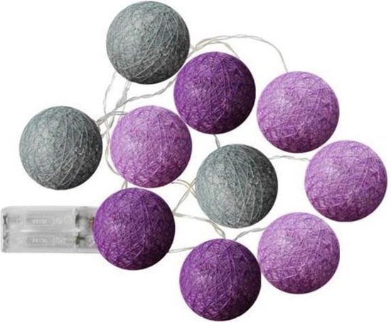 Cottonsballs decoratie lichtslinger met 10 Leds, werkt op 2 AA batterijen, (niet bijgeleverd) Lengte 175 cm, Set van 2 slingers !!