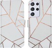 iMoshion Design Softcase Book Case Samsung Galaxy S21 Ultra hoesje - White Graphic