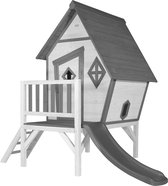 AXI Beach Cabin XL Speelhuis in Grijs/Wit - Met Verdieping en Grijze Glijbaan - Speelhuisje voor de tuin / buiten - FSC hout - Speeltoestel voor kinderen