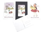 Mapje ansichtkaarten Kerstmeisje en Lieveheersbeestjes Merry Christmas (12 stuks)