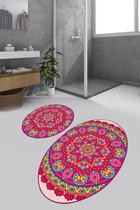 Nerge.be | Mandala Round - 60x100 - 50x60 cm | 2 Sets Badkamerkleden en Matten Sets | Badmatten voor Bad Antislip | Badkamermatten | Antislip Badmatten voor Bad. Antislip Douchemat