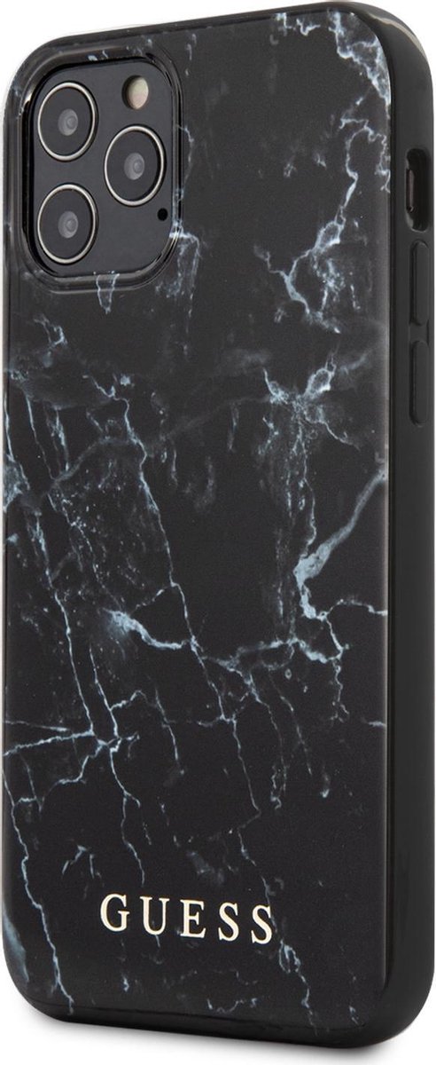 Guess Marble Backcover voor Apple iPhone 12/12 Pro (6.1") - Zwart
