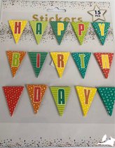 Happy birthday stickers 15st. - jarig - slinger - knutselspullen - decoratie - hobby - knutsel - versiering - maken - cadeau - plakken