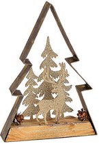 Kerst - Kerstdecoratie - Kerstdagen - Metalen kerstboom met wintersfeer op een houten plateau