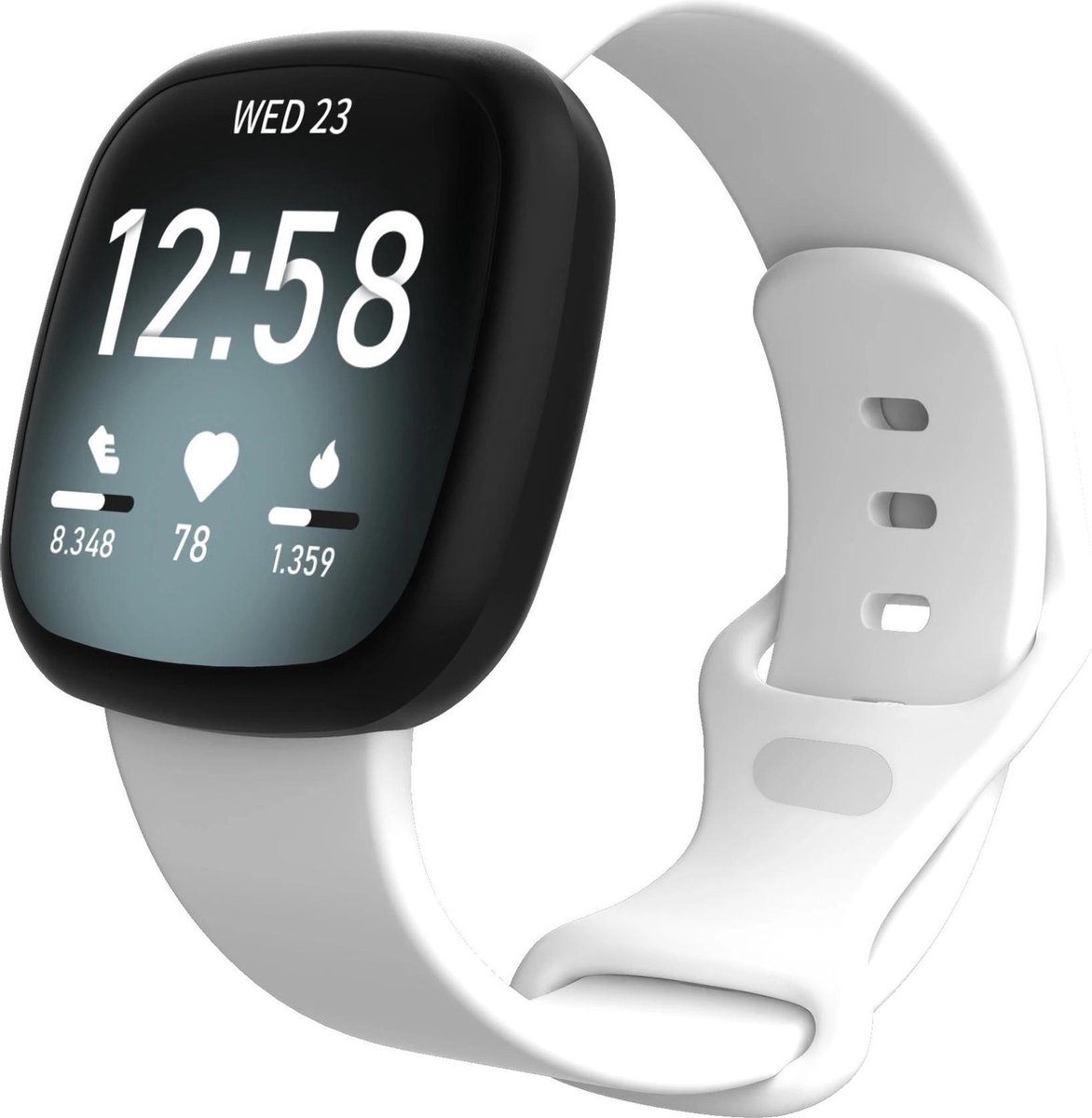 KELERINO. Siliconen bandje geschikt voor Fitbit Versa 3 / Sense - Wit - Large