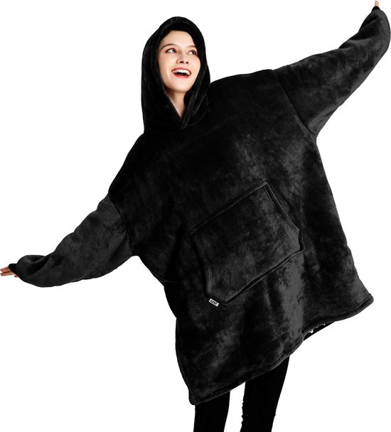JAXY TV Deken - Hoodie Deken - Hoodie Blanket - Deken Met Mouwen - Oversized Hoodie - Oodie - Fleece Deken - Sherpa - Indoor/Outdoor Coat - Zwart