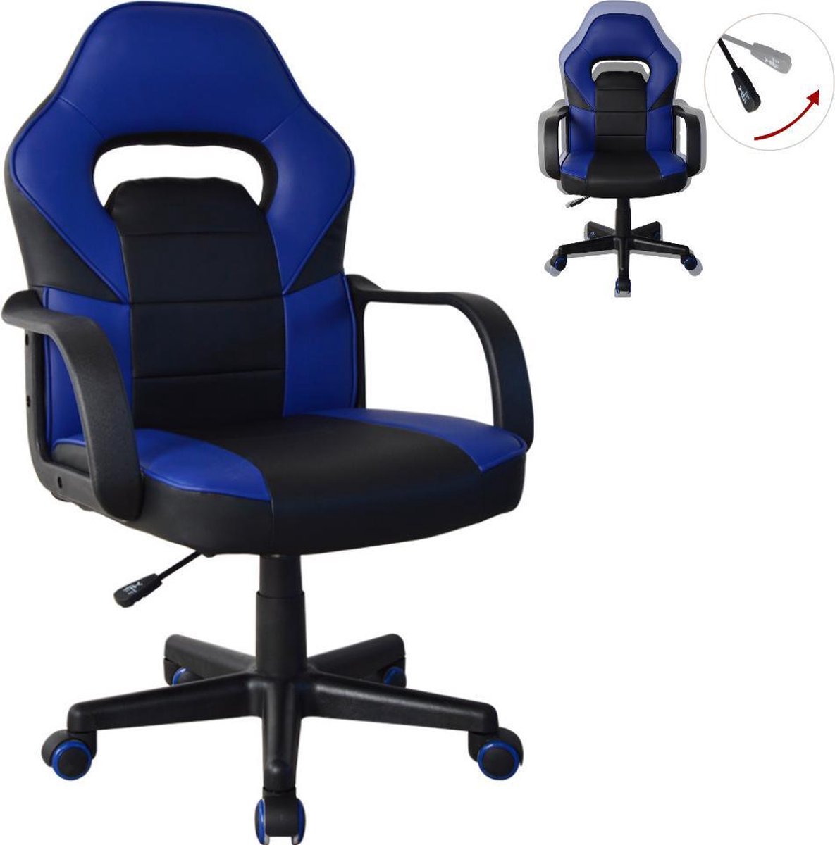 Gamestoel Thomas Junior Bureaustoel Zwart Blauw Verstelbaar - afbeelding 3