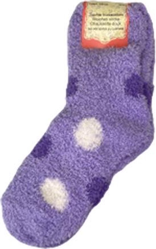 Super Soft huissokken STIP - Warme fluffy sokken - Paars / Wit - Maat 39 - 40 - 2 paar