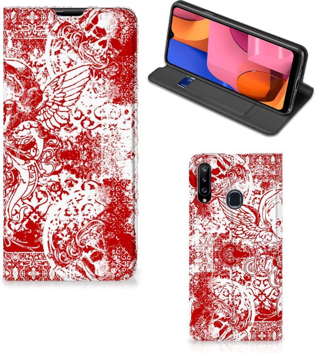 Mobiel BookCase Samsung Galaxy A20s Angel Skull Rood op Prijzenvolger.com
