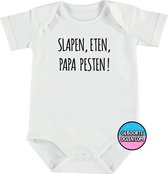 Romper - Slapen, eten, papa pesten! - maat 98/104 - korte mouwen - baby - papa - romper papa - baby kleding jongens - baby kleding meisje - rompertjes baby - kraamcadeau meisje - k