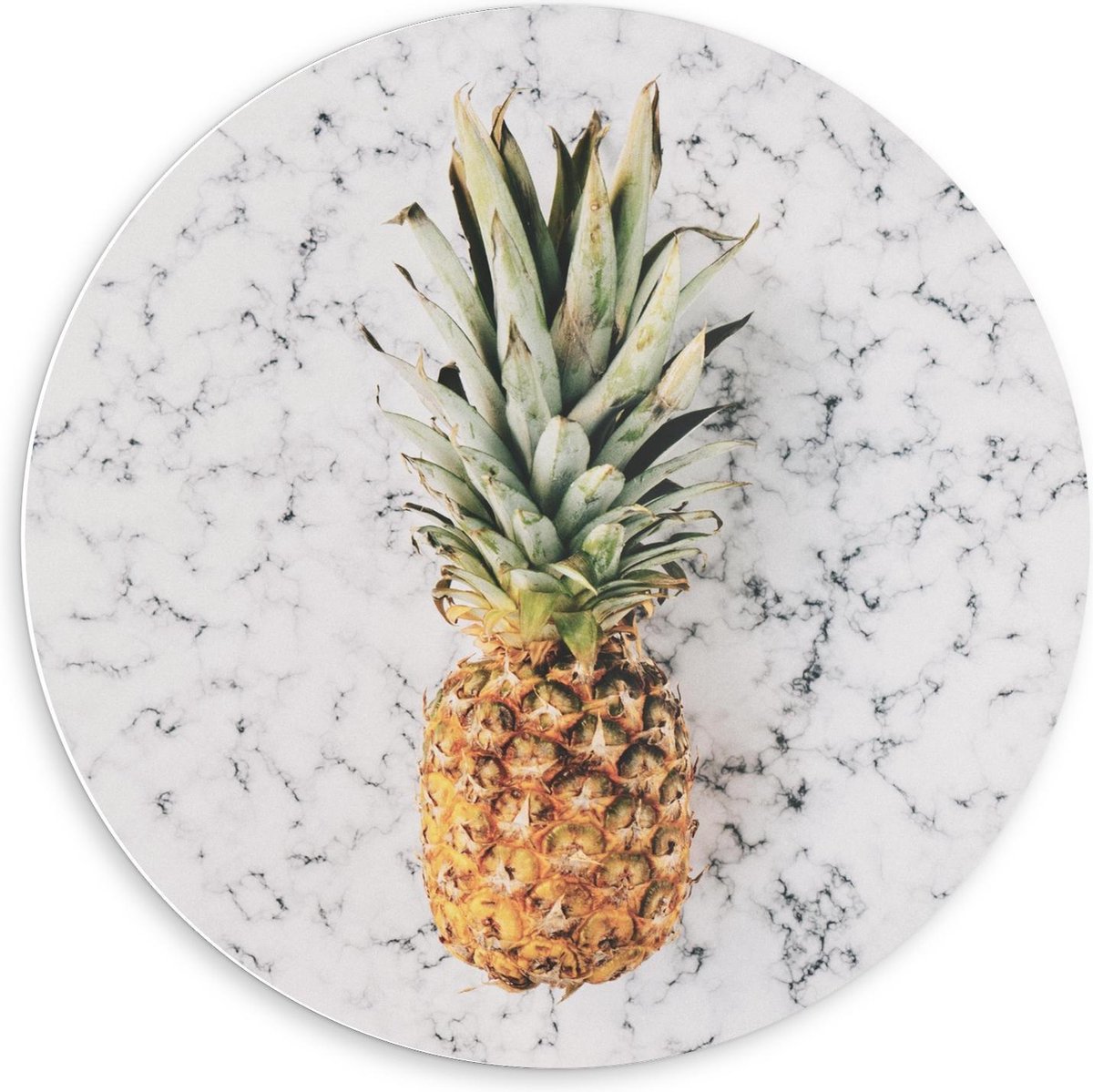 Forex Wandcirkel - Ananas met Marmer Achtergrond - 60x60cm Foto op Wandcirkel (met ophangsysteem)