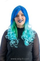 Pruik 1104 Wig-it, halflange Cosplay pruik in blauw/turquoise/groen
