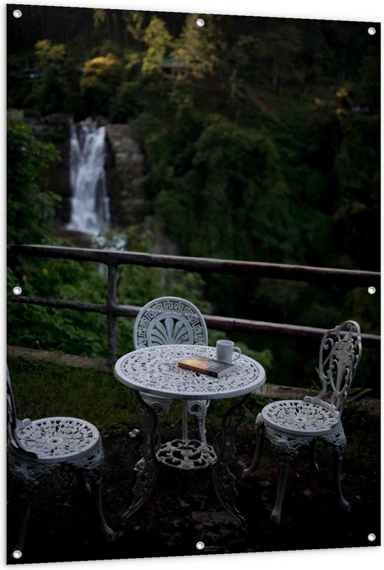 Tuinposter – Terrasje boven aan Waterval - 100x150cm Foto op Tuinposter  (wanddecoratie voor buiten en binnen)