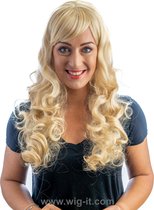 Pruik 1066 Wig-it, lange goudblonde pruik met krullen, blondmix