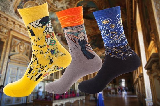Kunstzinnige Sokken - 3 paar (Van Gogh, Klimt, Munch) one size / fits all