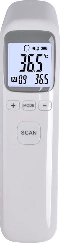 Infrarood thermometer voorhoofd - Thermometer lichaam - Koortsthermometer voor volwassenen en baby's - Digitale thermometer koorts - Instant meting in 1 seconde - Makkelijk te lezen in het donker - Alarm bij koorts -Incl. batterijen - wit