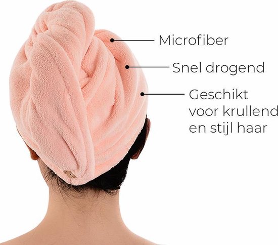 Serviette à Cheveux Assortie - Microfibre - Séchage Rapide - Rose Clair - 65x65cm