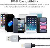 iPhone-Kabel  1,2m Gevlochten - Apple MFi-Gecertificeerd - grijs 120 cm Gevlochten iPhone-Kabel -  USB-Snellaadkabel - 2m iPhone-Oplader voor iPhone 11/11 Pro / Max / X / XS / XS Max / XR / 8