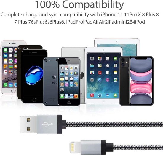 iPhone-Kabel 1,2m Gevlochten - Apple MFi-Gecertificeerd - grijs 120 cm  Gevlochten... | bol.com