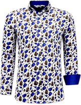 Luxe  Heren Overhemden met Gitaar Print - 3069 - Wit/Blauw