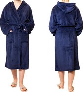 Sorprese badjas – Teddy Microfleece – Donkerblauw – badjas dames – maat L/XL – met capuchon - Moederdag - Cadeau