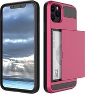 Hoesje voor iPhone X / XS - Hard case hoesje met ruimte voor pasjes - Donker Roze - Pasjeshouder telefoonhoesje -
