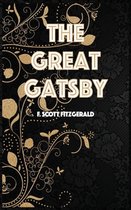 De omslag van The Great Gatsby van F. Scott Fitzgerald, met gouden ornamenten op een zwarte achtergrond.