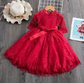 Schattige red princess lace feest jurk - Princess verjaardag jurk - kerst jurk - Bruidmeisje jurk - Photoshoot jurk - Red lace princess Maat 104