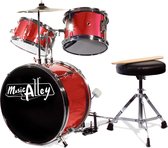 Music Alley 3 Piece Junior Drum Kit with Cymbal, Pedal, Stool and Sticks - Metallic Red - DBJK02-MR
