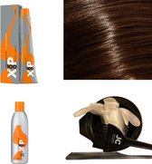 XP100 haarverf pakket kleur 5.31  Lichtbruin & Goud & As (1x 100ML) met 9% waterstof ( 1x 250ML) incl verfbakje, kwast, maatbeker, puntkam en handschoenen