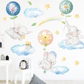 Muursticker | Olifant | Wolken | Ballonen | Wanddecoratie | Muurdecoratie | Slaapkamer | Kinderkamer | Babykamer | Jongen | Meisje | Decoratie Sticker |