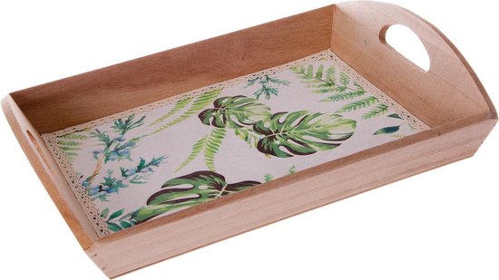 Plateau en bois (36x27x7) cm | finition toile et dentelle