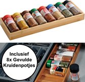 FSC® Houten Kruiden Organizer - Tray voor Keuken La - Opbergen Kruiden & Specerijen potjes - Incl 8 Kruidenpotjes - Kruidenrek