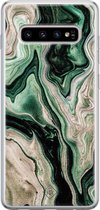 Samsung S10 hoesje siliconen - Groen marmer / Marble | Samsung Galaxy S10 case | groen | TPU backcover transparant