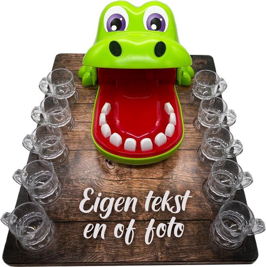 Afbeelding van het spel Gepersonaliseerde Shotjes Krokodil - Krokodil heeft kiespijn - Shotjes Kroko - Drankspel - Shotjesspel - Krokodil met kiespijn - Tanden Krokodil - Kerstcadeau