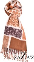 Sjaal Bruin /ecru -natuurlijke materialen -zachte dunne warme sjaal -langwerpig.