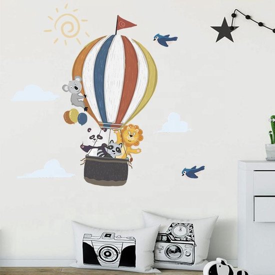 TOARTI Muurstickers, Wanddecoratie voor Kinderkamer en Slaapkamer, Roze Dieren, Heteluchtballon, Doe-het-zelf Vos, Haas, Muurschildering voor Meisjes en Jongens