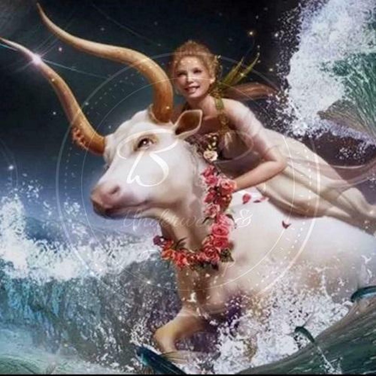 Denza - Diamond painting 40 x 50 cm mythology goden volledige bedrukking ronde steentjes direct leverbaar - mythology - god - koe - stier - godin - zee - water