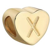 Tracelet - Zilveren bedels - Bedel hart letter X | Goudkleurig 925 Sterling Zilver - Pandora compatible - Met 925 Zilver Certificaat - In Leuke cadeauverpakking - Valentijn tip