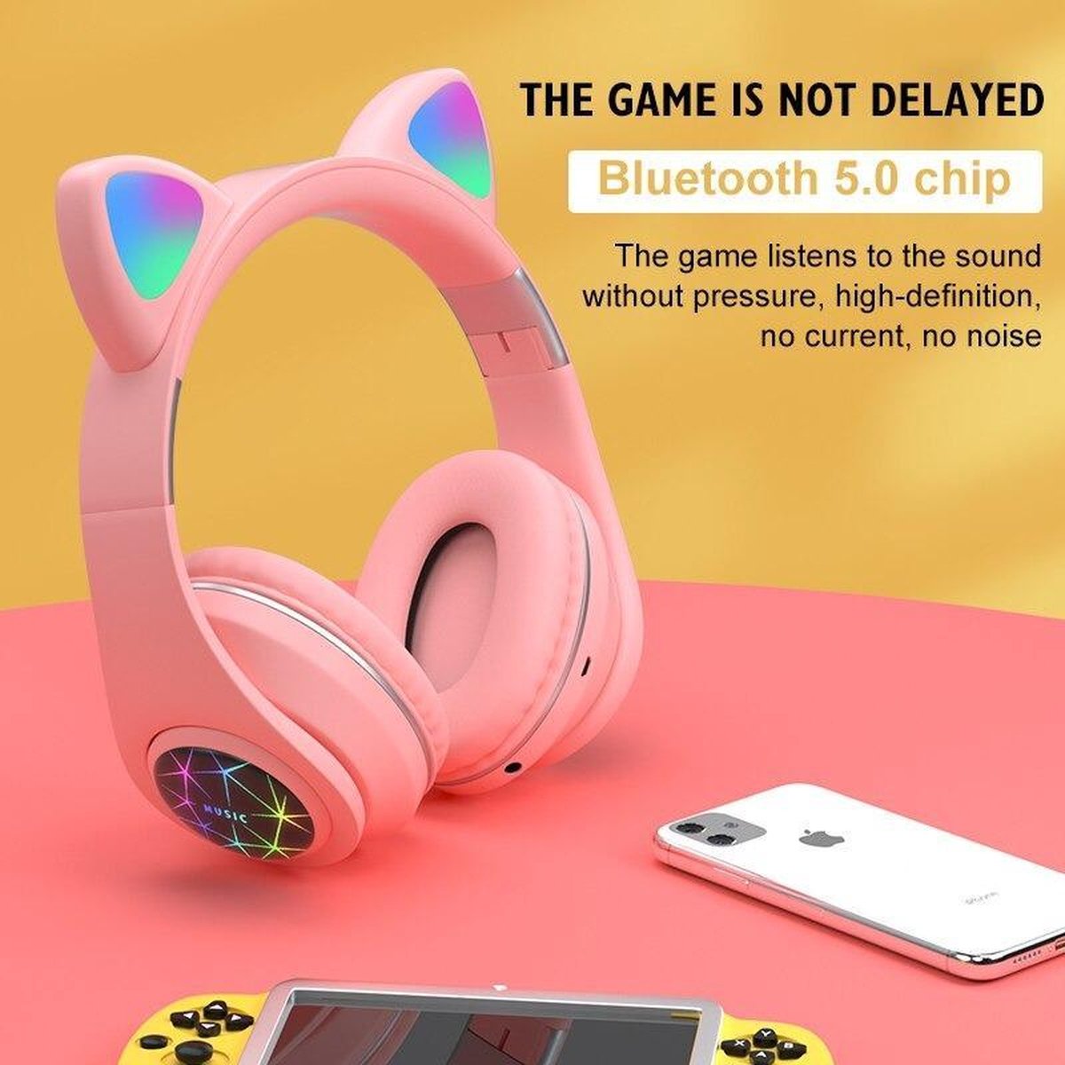 Kat Draadloos Hoofdtelefoon Bluetooth voor Kinderen blauwe en Rozen