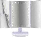 Uitklapbare make-up spiegel  - 24 LED - 2x en 3x vergroting - 180° draaibaar - werkt met USB-kabel of op batterijen (meegeleverd)