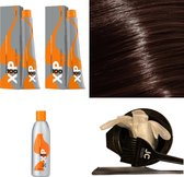 XP100 haarverfpakket kleur 6.03  Donkerblond & Natuur & Goud (2x 100ML) met 6% waterstof ( 1x 250ML) incl verfbakje, kwast, maatbeker, puntkam en handschoenen