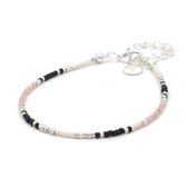 Mint15 Armband 'Delicate Bracelet – Black & Pastel Pink' - Zilver