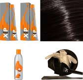 XP100 haarverfpakket kleur 4.35  Middenbruin & Goud & Mahonie (2x 100ML) met 9% waterstof ( 1x 250ML) incl verfbakje, kwast, maatbeker, puntkam en handschoenen